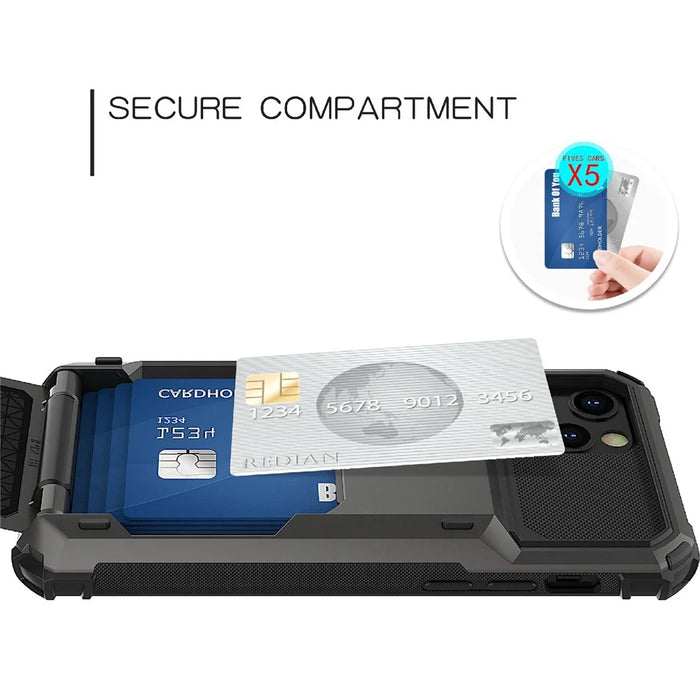 Flip Design Anti-drop Card Holder TPU+PC Hybrid Case for iPhone 13 Pro Max 6.7 inch - White - 4