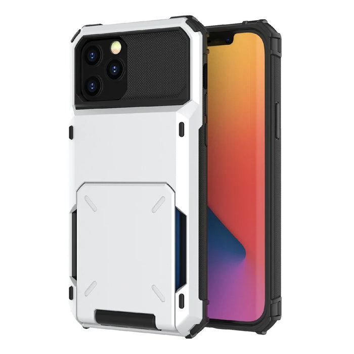 Flip Design Card Holder TPU+PC Hybrid Case Drop-proof Cover for iPhone 13 Pro 6.1 inch - White - 1