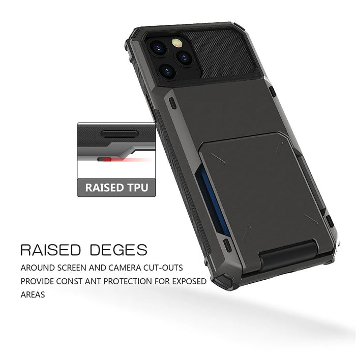 Flip Design Card Holder TPU+PC Hybrid Case Drop-proof Cover for iPhone 13 Pro 6.1 inch - White - 7