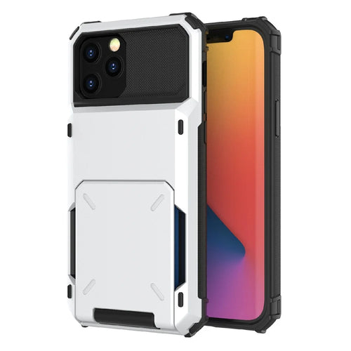 Flip Design Card Holder TPU+PC Hybrid Anti-fall Case Phone Cover for iPhone 13 mini 5.4 inch - White - 1