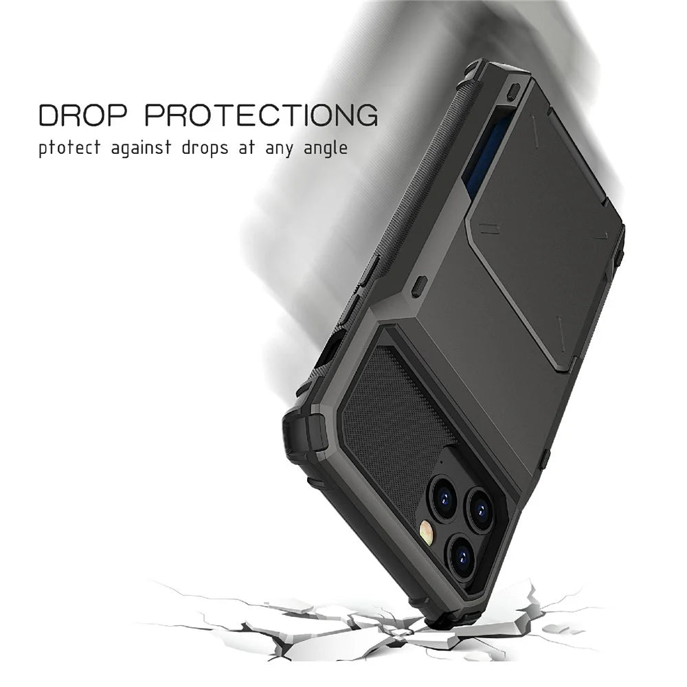 Flip Design Card Holder TPU+PC Hybrid Anti-fall Case Phone Cover for iPhone 13 mini 5.4 inch - White - 5