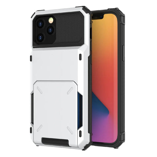 Drop-resistant Flip Design Card Holder TPU+PC Hybrid Case Cover for iPhone 13 6.1 inch - White - 1