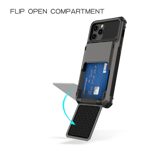 Drop-resistant Flip Design Card Holder TPU+PC Hybrid Case Cover for iPhone 13 6.1 inch - White - 2