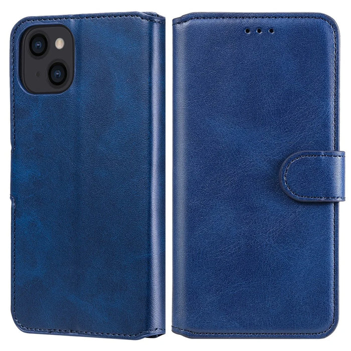 Full Protective Folio Flip Leather Wallet Phone Stand Cover Casing for iPhone 13 6.1 inch - Blue - 1