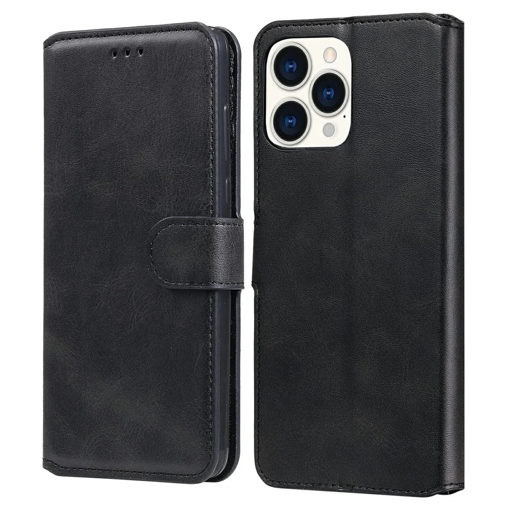 Anti-drop Stand Design Leather Wallet Cell Phone Cover Shell for iPhone 13 Pro Max 6.7 inch - Black - 1