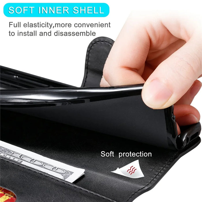 Anti-drop Stand Design Leather Wallet Cell Phone Cover Shell for iPhone 13 Pro Max 6.7 inch - Black - 3