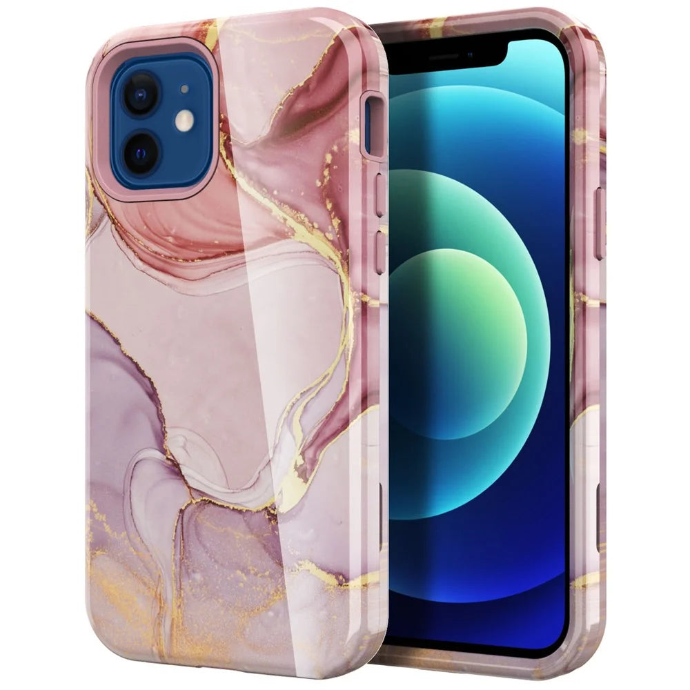 Water Transfer Printing Anti Scratch PC + TPU Phone Case Shell for iPhone 12 /12 Pro - Style G - 1