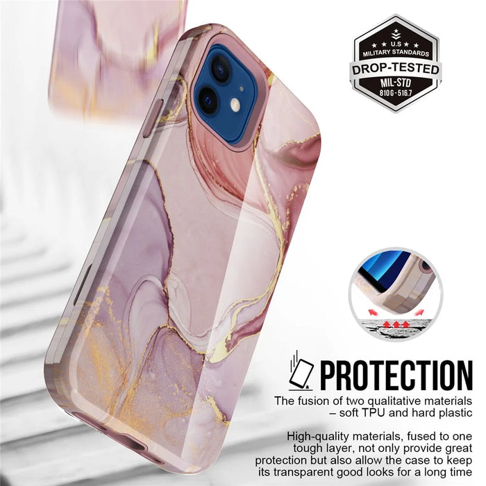 Water Transfer Printing Anti Scratch PC + TPU Phone Case Shell for iPhone 12 /12 Pro - Style G - 4