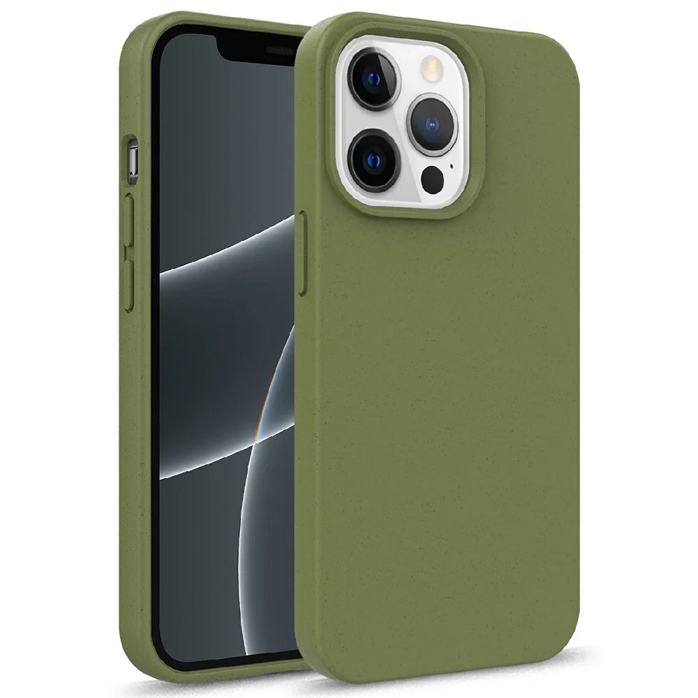 For iPhone 13 Pro Max 6.7 inch Starry Sky Series Starry Sky Series Shockproof Matte Case Biodegradable Wheat Straw Anti-scratch TPU Protective Phone Cover - Blackish Green - 1