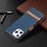 Color Splicing Jeans Cloth Coated PU Leather Phone Case Cover with Wallet Stand for iPhone 13 Pro - Dark Blue - 7