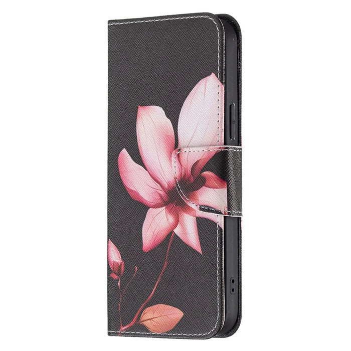PU Leather Wallet Pattern Printing Stand Feature Magnetic Flip Cover for iPhone 13 Pro 6.1 inch - Lotus - 2