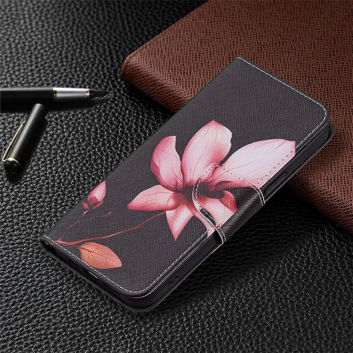 PU Leather Wallet Pattern Printing Stand Feature Magnetic Flip Cover for iPhone 13 Pro 6.1 inch - Lotus - 6