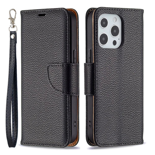 Full Cover Litchi Grain Magnetic Closure Leather Wallet Phone Case for iPhone 13 Pro - Black - 1