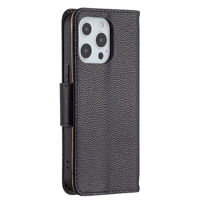 Full Cover Litchi Grain Magnetic Closure Leather Wallet Phone Case for iPhone 13 Pro - Black - 3