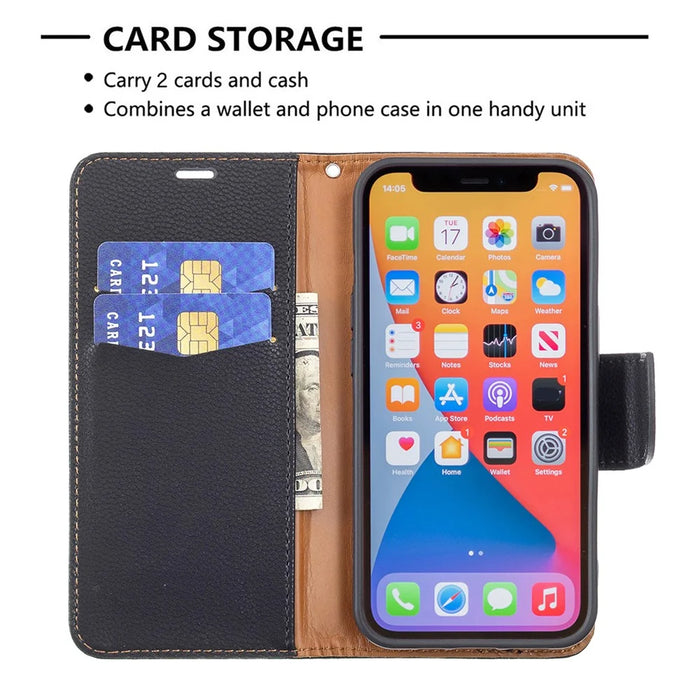 Full Cover Litchi Grain Magnetic Closure Leather Wallet Phone Case for iPhone 13 Pro - Black - 5