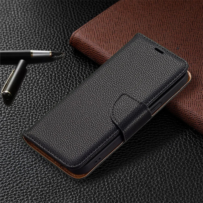 Full Cover Litchi Grain Magnetic Closure Leather Wallet Phone Case for iPhone 13 Pro - Black - 6