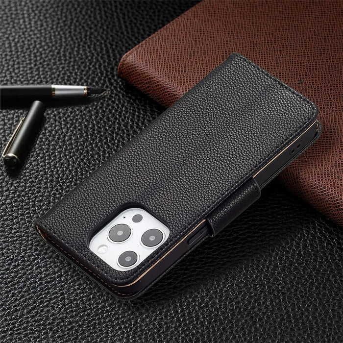Full Cover Litchi Grain Magnetic Closure Leather Wallet Phone Case for iPhone 13 Pro - Black - 7