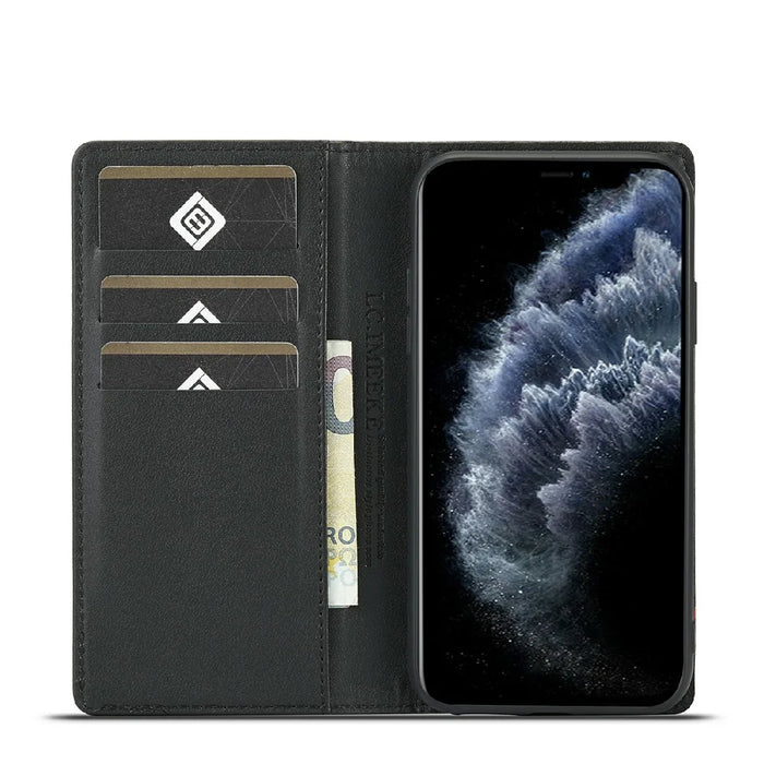LC.IMEEKE Carbon Fiber Texture Stand Wallet Leather Phone Shell Cover for iPhone 11 Pro 5.8 inch - Vertical Red Stripe - 4