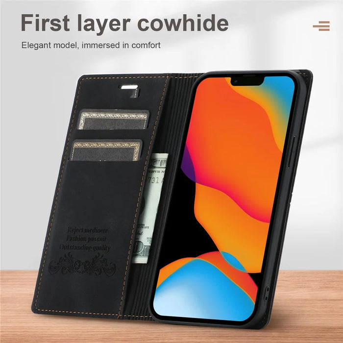 Fantasy Strong Magnet Absorption Drop-Proof Leather Phone Cover Shell for iPhone 13 mini 5.4 inch - Black - 3
