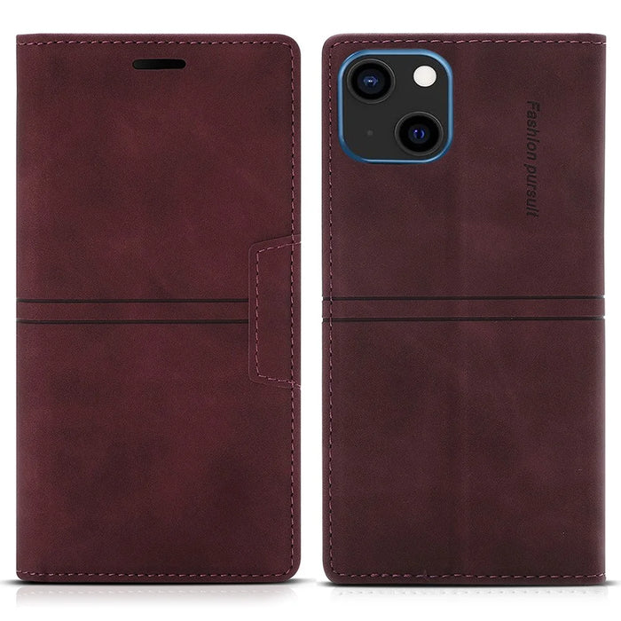 Fantasy Scratch Resistant Leather Phone Wallet Cover Shell with Auto-Absorbed for iPhone 13 6.1 inch - Wine Red - 1
