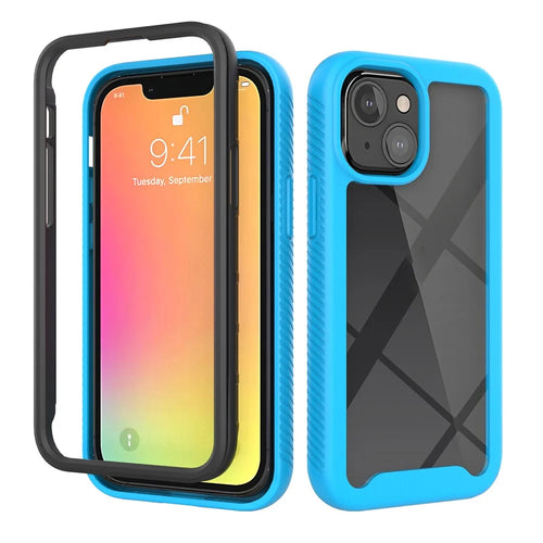 Shockproof Series Hybrid Solid Acrylic Soft TPU Hard PC Protective Phone Case for iPhone 13 mini 5.4 inch - Baby Blue/ Black Frame - 1
