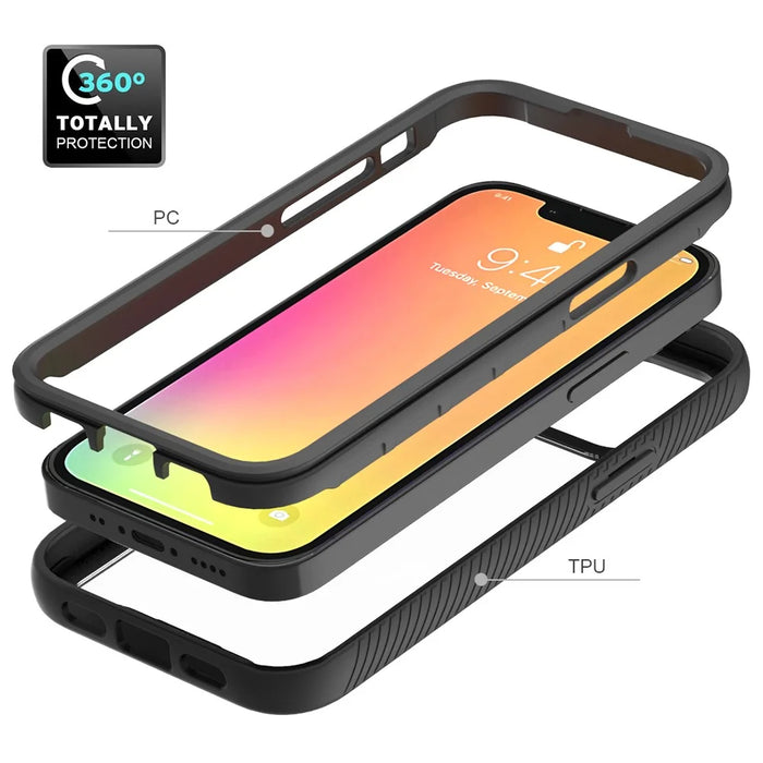 Shockproof Series Hybrid Solid Acrylic Soft TPU Hard PC Protective Phone Case for iPhone 13 mini 5.4 inch - Baby Blue/ Black Frame - 2