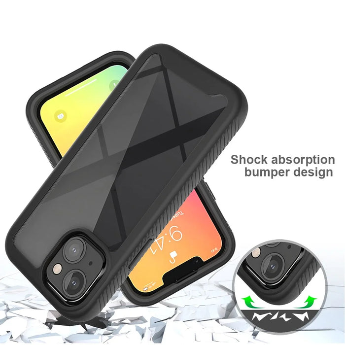 Shockproof Series Hybrid Solid Acrylic Soft TPU Hard PC Protective Phone Case for iPhone 13 mini 5.4 inch - Baby Blue/ Black Frame - 4