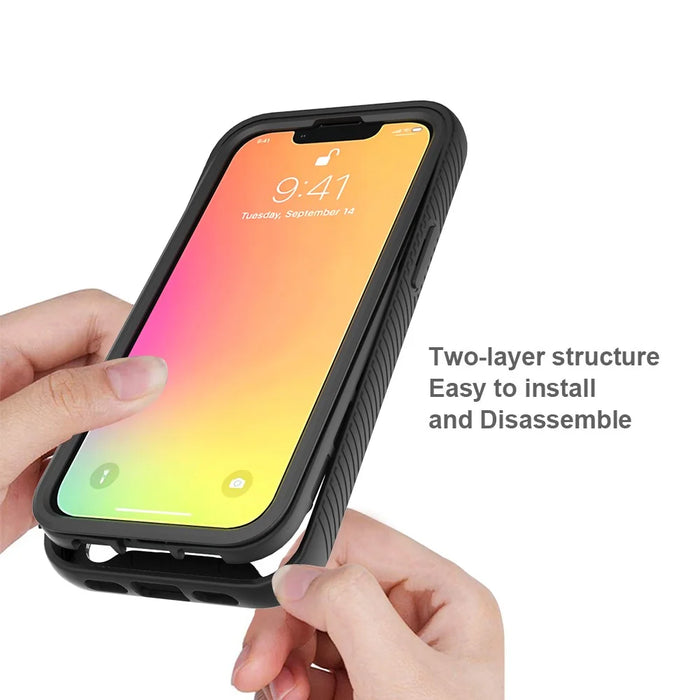 Shockproof Series Hybrid Solid Acrylic Soft TPU Hard PC Protective Phone Case for iPhone 13 mini 5.4 inch - Baby Blue/ Black Frame - 5