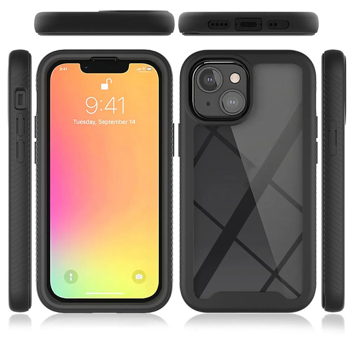Shockproof Series Hybrid Solid Acrylic Soft TPU Hard PC Protective Phone Case for iPhone 13 mini 5.4 inch - Baby Blue/ Black Frame - 6