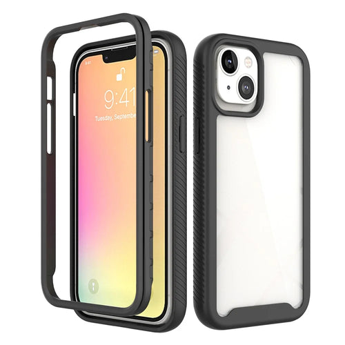 Solid Acrylic Reinforced PC + Soft TPU Frame Shock Absorption Back Cover for iPhone 13 6.1 inch - Black/Black Frame - 1