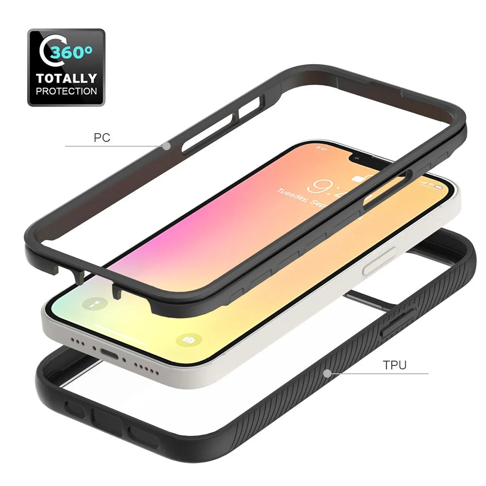 Solid Acrylic Reinforced PC + Soft TPU Frame Shock Absorption Back Cover for iPhone 13 6.1 inch - Black/Black Frame - 2