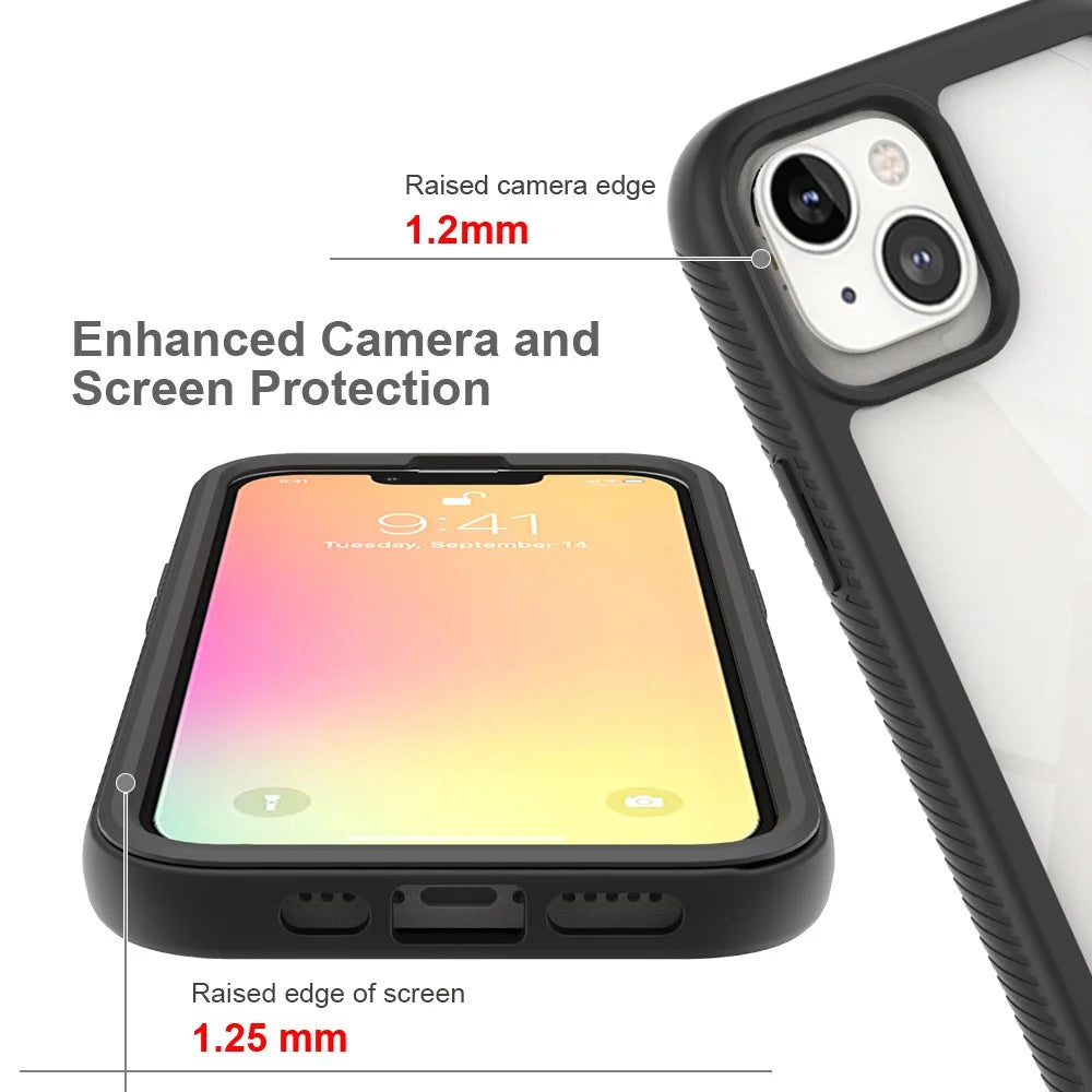 Solid Acrylic Reinforced PC + Soft TPU Frame Shock Absorption Back Cover for iPhone 13 6.1 inch - Black/Black Frame - 3
