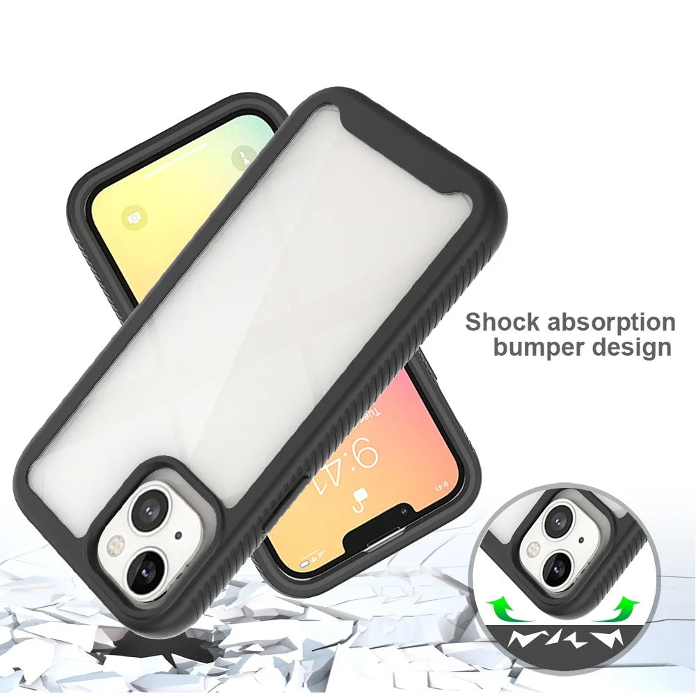 Solid Acrylic Reinforced PC + Soft TPU Frame Shock Absorption Back Cover for iPhone 13 6.1 inch - Black/Black Frame - 4