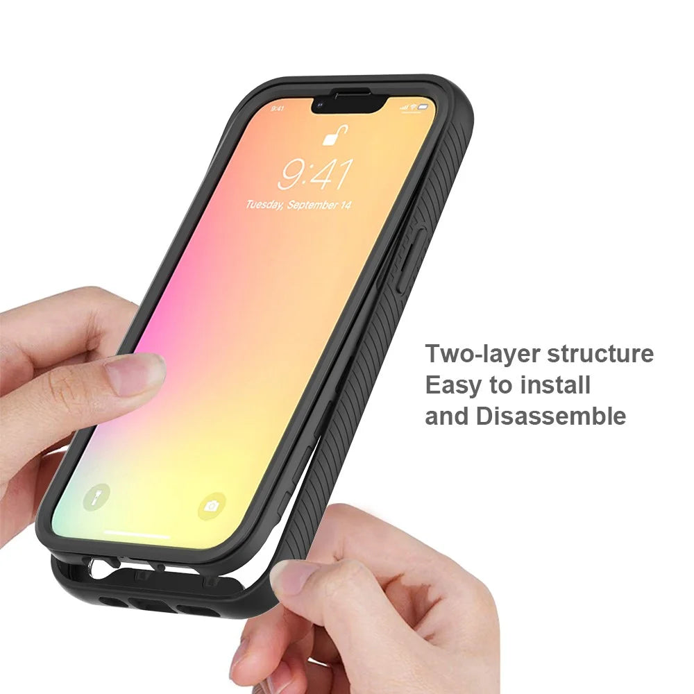 Solid Acrylic Reinforced PC + Soft TPU Frame Shock Absorption Back Cover for iPhone 13 6.1 inch - Black/Black Frame - 5