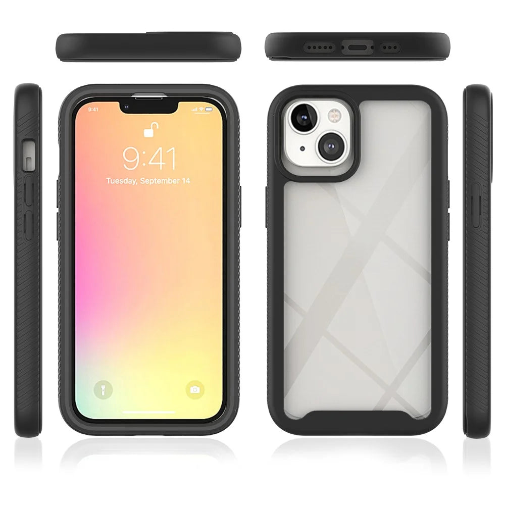Solid Acrylic Reinforced PC + Soft TPU Frame Shock Absorption Back Cover for iPhone 13 6.1 inch - Black/Black Frame - 6