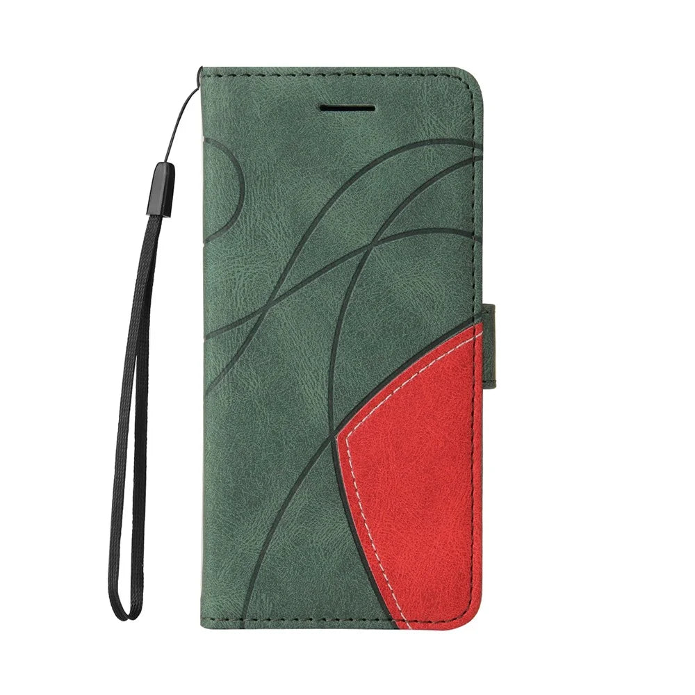 For iPhone 13 mini 5.4 inch Leather Case Wallet Stand Color Splicing Phone Cover - Green - 2