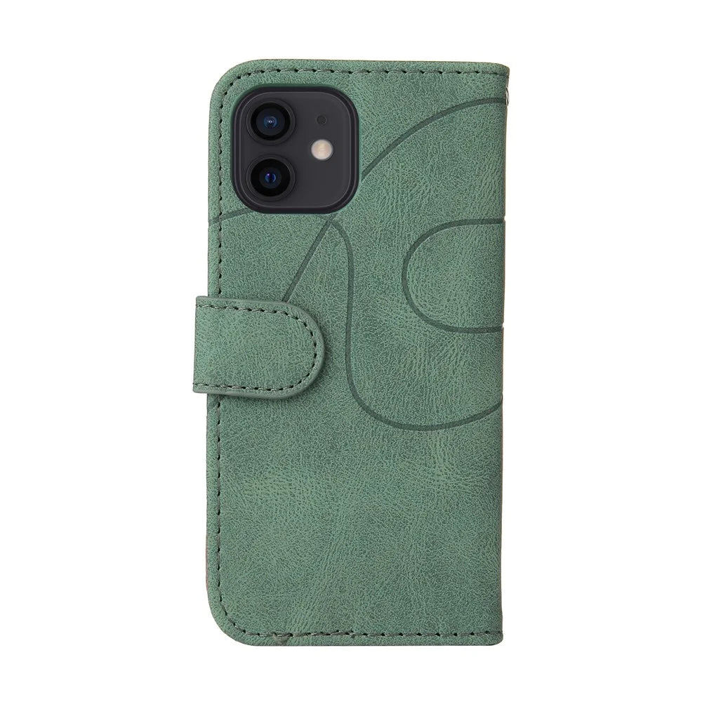 For iPhone 13 mini 5.4 inch Leather Case Wallet Stand Color Splicing Phone Cover - Green - 3