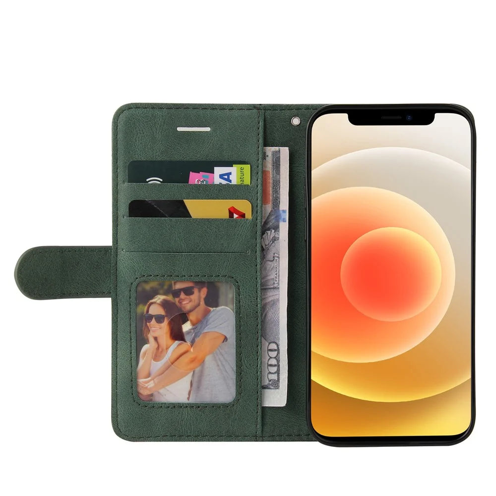 For iPhone 13 mini 5.4 inch Leather Case Wallet Stand Color Splicing Phone Cover - Green - 4
