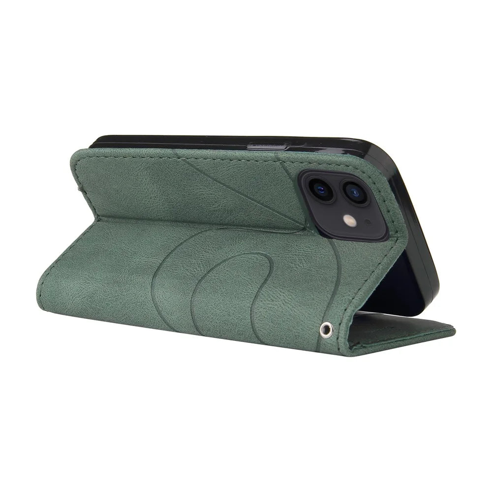 For iPhone 13 mini 5.4 inch Leather Case Wallet Stand Color Splicing Phone Cover - Green - 7