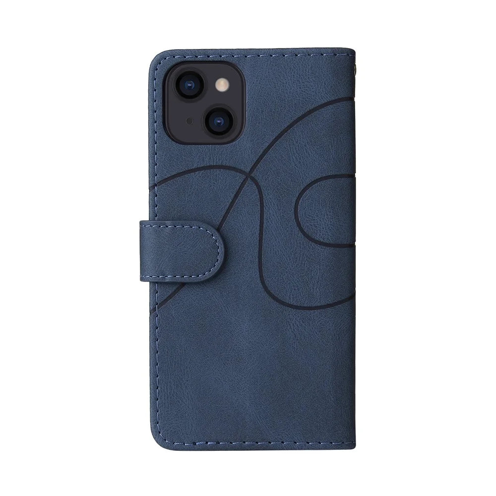 For iPhone 13 6.1 inch Leather Case Wallet Stand Color Splicing Phone Cover - Blue - 3
