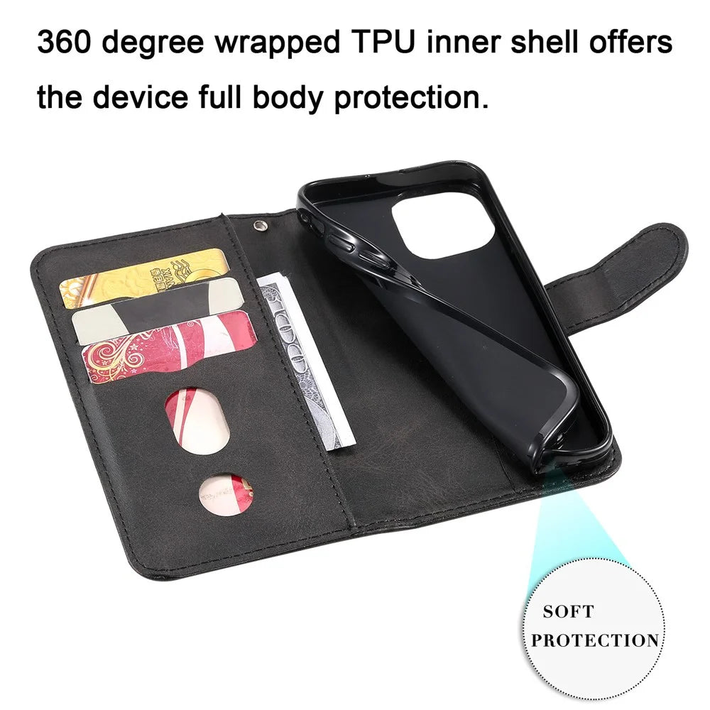 Drop-resistant Zipper Pocket Leather Wallet Phone Shell for iPhone 13 mini 5.4 inch - Black - 3