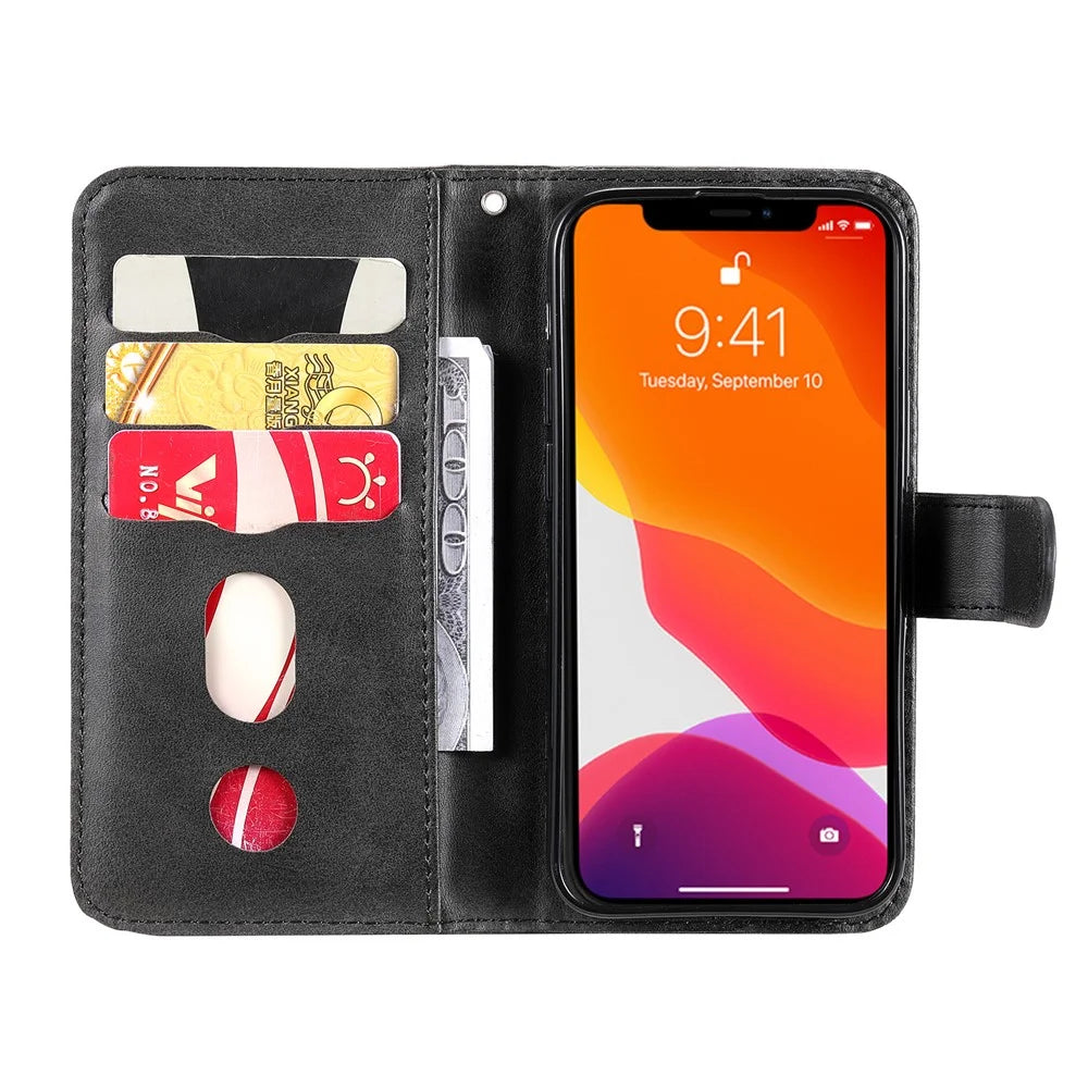 Drop-resistant Zipper Pocket Leather Wallet Phone Shell for iPhone 13 mini 5.4 inch - Black - 7
