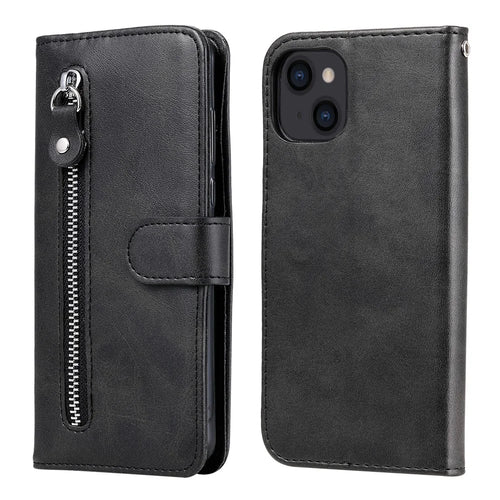 Full Protective Zipper Pocket Leather Wallet Phone Shell for iPhone 13 6.1 inch - Black - 1