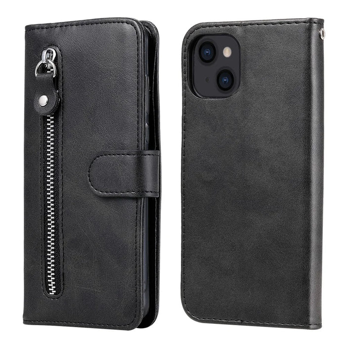 Full Protective Zipper Pocket Leather Wallet Phone Shell for iPhone 13 6.1 inch - Black - 1