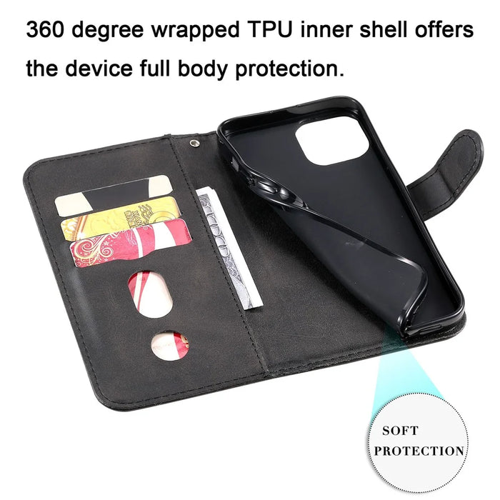 Full Protective Zipper Pocket Leather Wallet Phone Shell for iPhone 13 6.1 inch - Black - 3