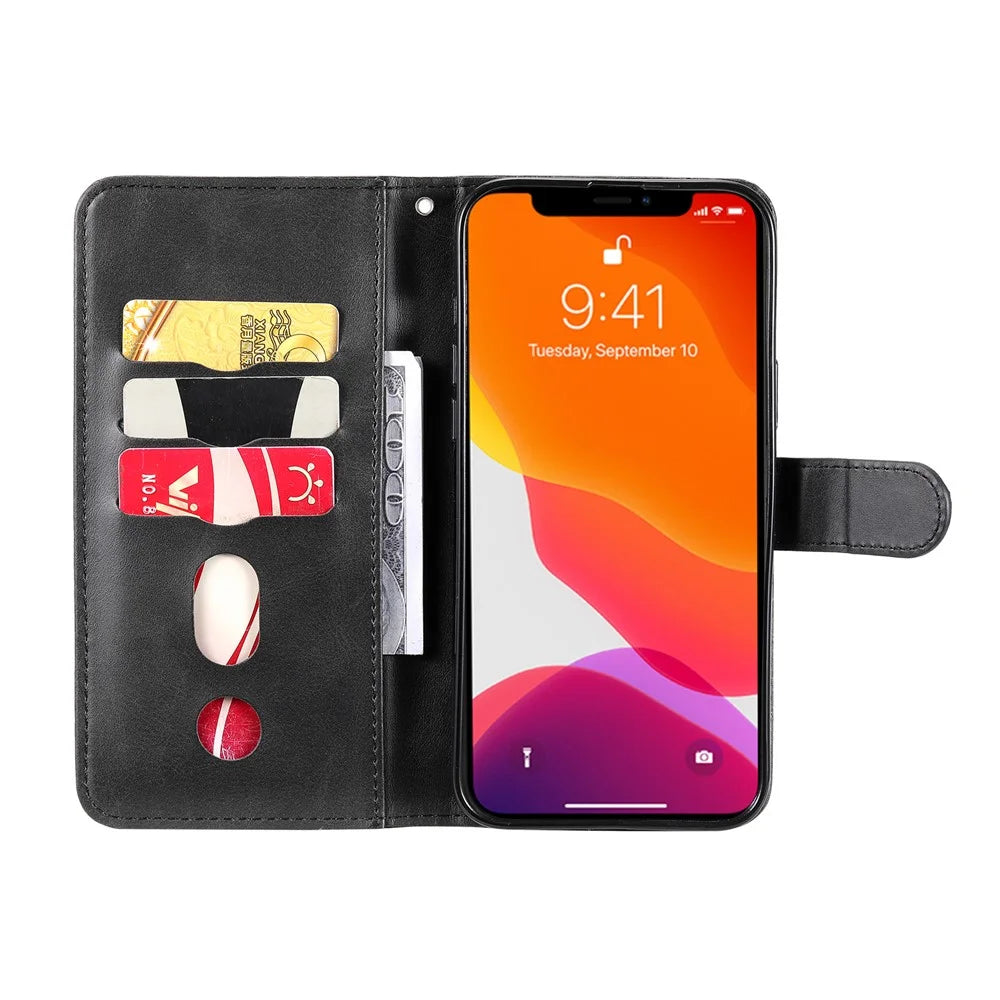 Anti-fall Zipper Pocket Leather Wallet Phone Case Shell for iPhone 13 Pro Max 6.7 inch - Black - 7