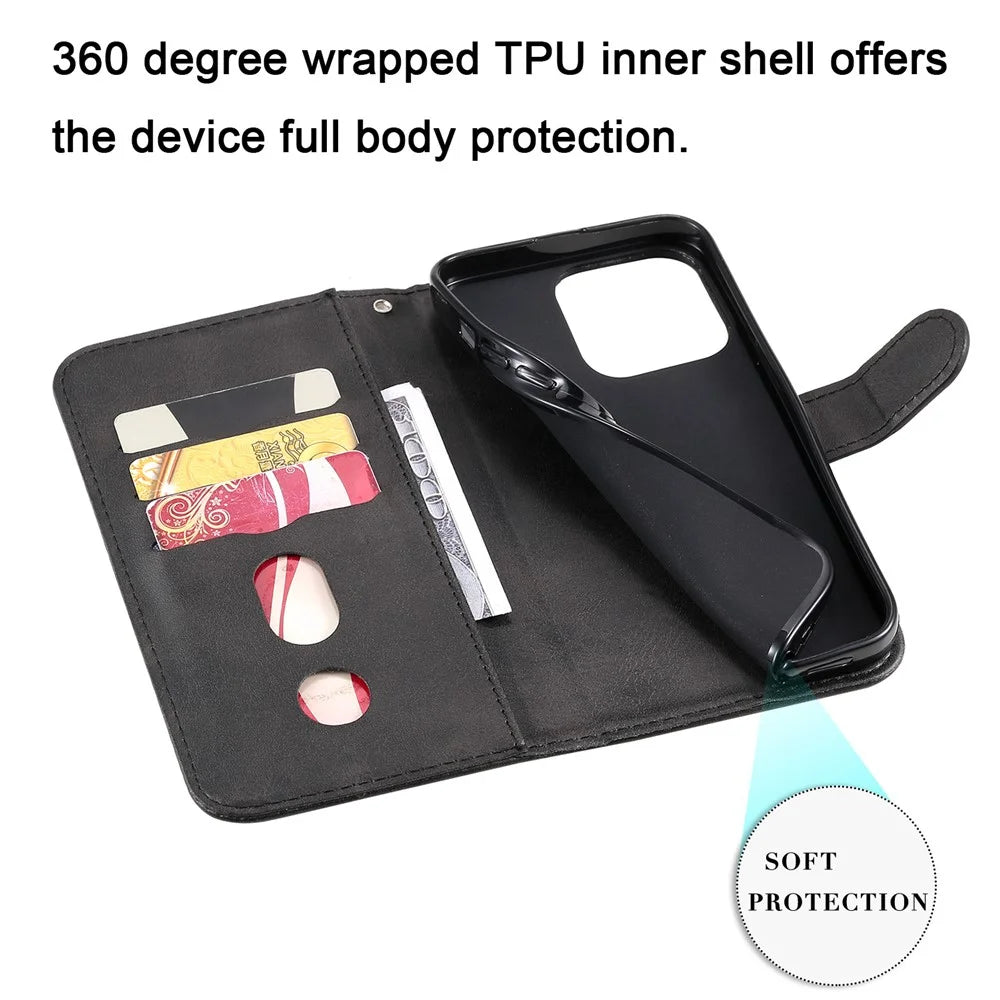 Scratch-proof Cover Zipper Pocket Leather Wallet Shell for iPhone 13 Pro 6.1 inch - Black - 3