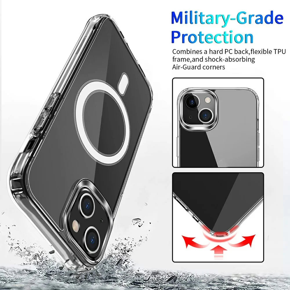 For iPhone 13 6.1 inch Compatible with MagSafe Wireless Charging Hard Acrylic+PC Back Soft TPU Case TPU Case Corner Protection High Impact Protective Clear Cover - 6