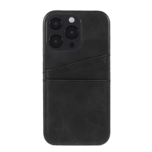 Double Card Slots PU Leather Coated PC Protective Back Shell for iPhone 13 Pro Max 6.7 inch - Black - 1