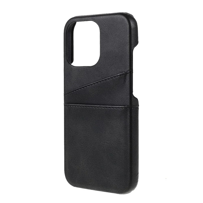 Double Card Slots PU Leather Coated PC Protective Back Shell for iPhone 13 Pro Max 6.7 inch - Black - 3